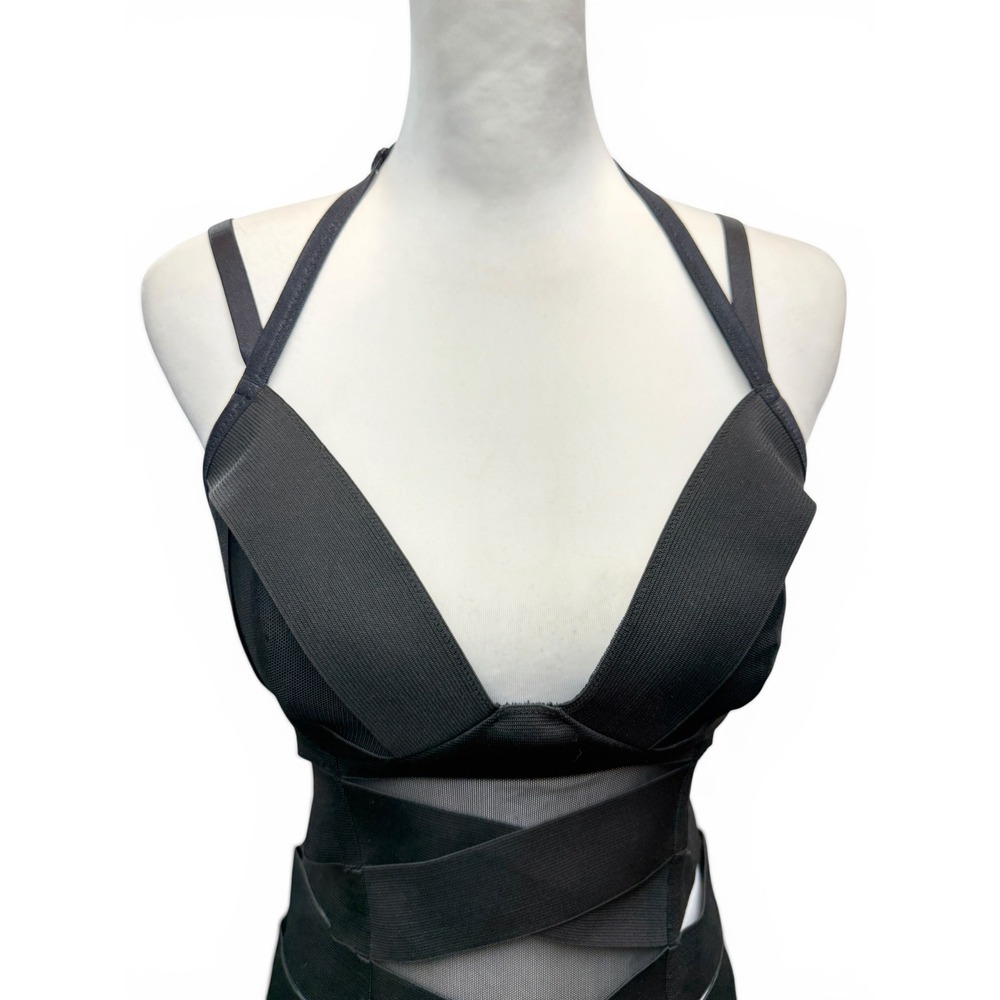 Fredericks of Hollywood Seduction Black Bandage Dress Medium Mesh Garter Chemise - Picture 2 of 8